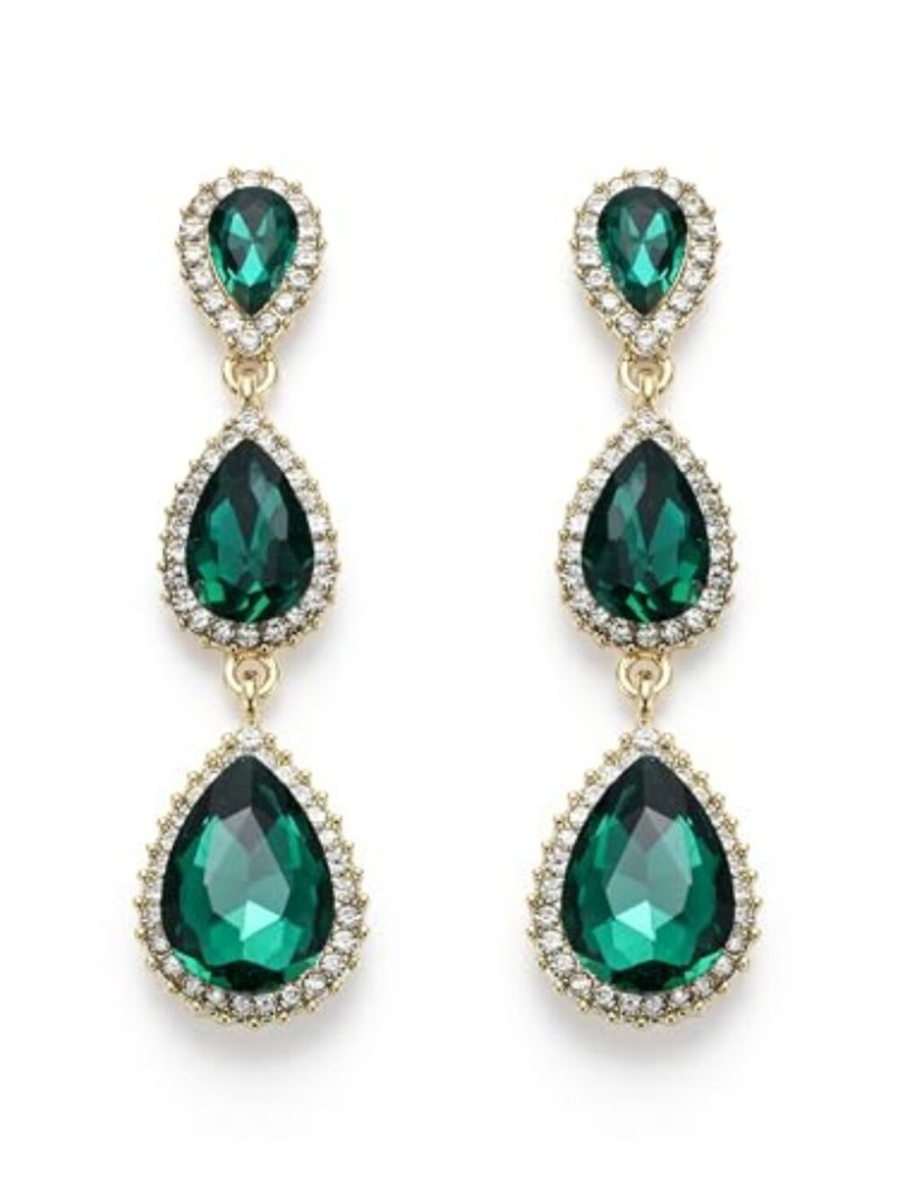 New -  Women's Gold-tone Austrian Crystal Teardrop Pear Shape 2.5 Inch‎ Long